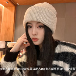 曼诗妮罗兰 包头帽子女大头围毛线帽秋冬保暖宽松显脸小