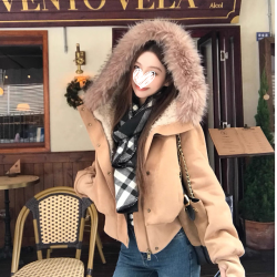 美式简约复古气质修身显瘦保暖加绒百搭大毛领短外套女