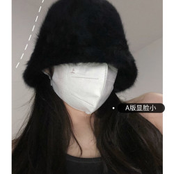 朵澜 日系复古百搭遮脸毛茸茸兔毛水桶帽子女韩版秋冬盆帽渔夫帽