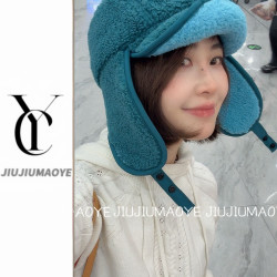 雷锋帽女帽子女款秋冬毛线脖套帽时尚秋冬韩版毛绒