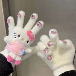 hellokitty手套爆闪带钻钻石防寒可爱保暖防寒五指学生少女可触屏