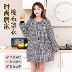 韩式正穿时尚围裙长袖棉布罩衣厨房做饭上班耐磨耐脏居家工作服