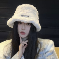 毛毛渔夫帽子女秋冬加绒保暖网红百搭素颜水桶盆帽潮加厚韩版时尚