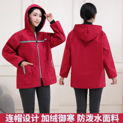 短款摇粒绒罩衣工作服围裙连帽男女干活防水防油反光条纯色印字