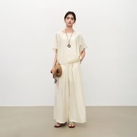 自巧 小个子亚麻肌理破缝拼接短袖上衣&宽松裙裤套装女2026夏新款