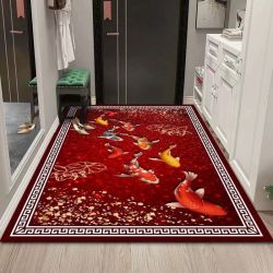 水晶绒地垫90x150厘米卧室床边床尾地毯飘窗入户门垫客厅波斯红