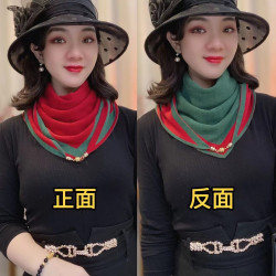 针织磁吸扣三角巾秋冬新款百搭保暖护颈洋气围巾时尚围脖