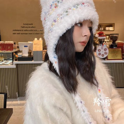秋冬针织帽子百搭女学生加绒加厚毛绒可爱帽子
