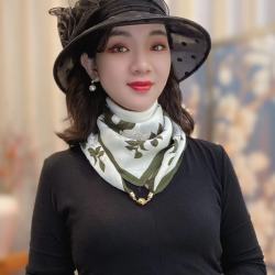 新款磁吸扣小围巾65x65方巾女秋冬韩版百搭时尚围巾保暖护颈围脖