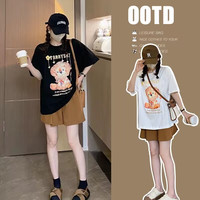 孕妇夏装上衣时尚夏款短袖T恤潮妈托腹裤两件套装夏季时髦短裤潮
