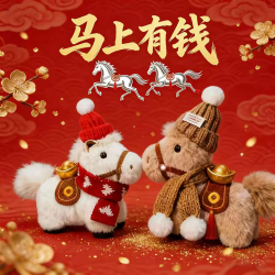 马上有钱包挂件2026马年吉祥物玩偶公仔本命年挂饰毛绒汽车钥匙扣