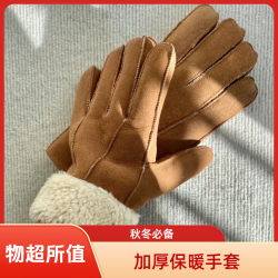 秋男士真皮手套加厚皮毛一体户外骑车保暖耐磨分指女款绵羊皮手套