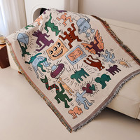 涂鸦沙发巾沙发垫ins防尘罩盖巾单人沙发套巾装饰毯子沙发毯全盖