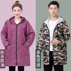 薄款夏季干活大人罩衣防油厨房家用长袖围裙女男士拉链连帽外穿