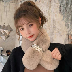 柔软毛毛围巾秋冬毛绒少女围脖仿獭兔毛加厚交叉围巾脖