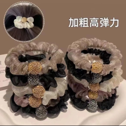 贝奇乐 新款红头绳水钻头绳洋气头花耐用头发成人网发绳褶皱发饰发圈