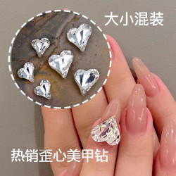 美甲网红歪心钻超闪桃心水钻指甲装饰品精致大爱心美甲饰品美甲钻