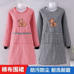纯棉围裙长袖罩衣女外穿耐脏干活防污防油围裙厨房家用上班工作服