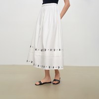 自巧 小个子刺绣花边腰绳白色活页褶半身裙A字中长裙女2026夏新款