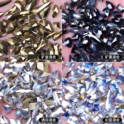 （100颗）春柚美甲饰品幻蓝矿黑矿金平底钻混合钻美甲钻