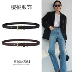 细1.8cm腰带女士四季真皮百搭大衣牛仔裤装饰高级感真皮腰带女