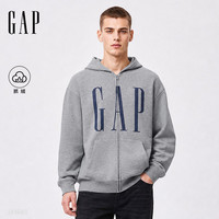 Gap 新款 早秋logo胶印抓绒连帽开衫宽松卫衣