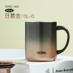 THERMOS 膳魔师 不锈钢茶漏把手杯商务办公保温咖啡杯泡茶简约马克杯 TEMC-400 黛绿