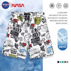 NASA GISS 短裤男夏季宽松速干沙滩裤可下水泳裤防尴尬冲浪游泳裤 白色 XL