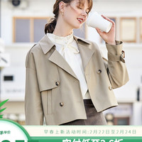 百图 女装春秋韩版宽松炸街小个子外套短风衣2201T35 卡其 L