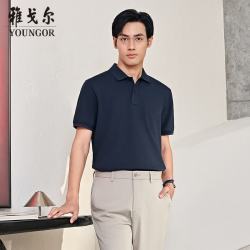 雅戈尔 短袖POLO衫男翻领胸前绣花棉棉弹面料布面光洁透气清凉POLO衫 藏青色VSPC533116FFA L