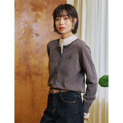 茵曼 法式包芯纱针织开衫2025秋季女装新款显瘦毛衣 	深灰色 M
