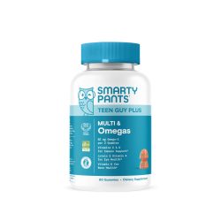 SmartyPants Teen Guy 复合维生素软糖 - 改进配方:Omega 3(DHA/EPA)、维生素 D3、C、维生素 B12、B6、A、K 和锌、叶酸、无麸质、水果味、60 粒(30 天供应量)