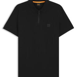 BOSS 男式 Passerzip 针织修身 Polo 衫,弹性棉珠地布,黑色001,L 码, 黑色 001