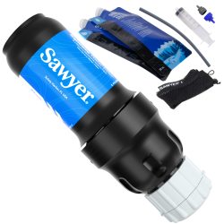 Sawyer Products 户外过滤水壶 包含一个挤压式螺旋过滤水壶;两个0.95升折叠式软壶;一个可更换的弹出式饮水嘴;一个注射式过滤器清洁器;使用说明 3.8升 升 黑色蓝色 塑料材质 轻便