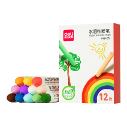 得力 彩色水溶性粉笔 可水洗不扬尘无尘安全儿童画板黑板报专用教师幼儿园家用教学涂鸦画画12支/盒