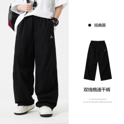宝贝亨亨 男童夏季黑色运动速干防蚊长裤2026新款青少年儿童宽松薄款裤子潮