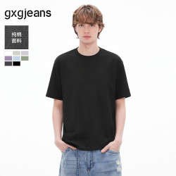 gxgjeans 纯色圆领短袖T恤 黑色 L 男士上衣