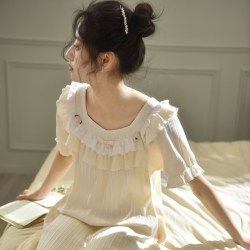 马克公主 睡裙夏季女款柔软纯棉甜美公主风法式连衣裙大码长款睡衣