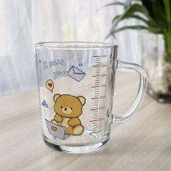 ins卡通玻璃杯杯子吸管杯勺刻度牛奶杯早餐杯情侣用微波炉便携