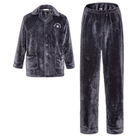 A&B 珊瑚绒翻领加绒长袖长裤家居服套装 蓝灰(男) L