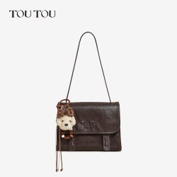 toutou 七夕礼物TOUTOU肉松狗邮差包仿植鞣复古通勤腋下包单肩斜挎小包女