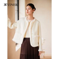 音儿 专选女装气质新中式盘扣短款水貂毛边纯羊毛双面呢外套