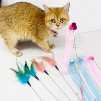 仙女逗猫棒猫咪玩具带铃铛逗猫神器耐咬羽毛逗猫棒 丝带粉色款1支