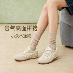 百思图 春秋网面内增高德训鞋潮流复古运动女休闲鞋