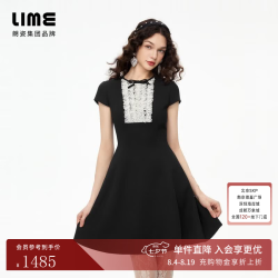 lime 朗姿莱茵福莱尔miu系蝴蝶结高级感小礼服优雅千金风连衣裙女26秋 夜幕黑色 S