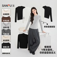 三福 长T恤2026秋季新款波边圆领刺绣内搭打底衫修身休闲上衣女装
