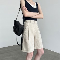芭翼 天丝亚麻五分裤女夏薄款外穿高腰A字宽松休闲苎麻莱赛尔棉麻短裤