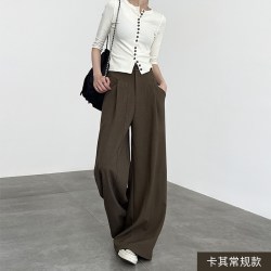 芭翼 卡其色西装裤女春夏2025新款高级感垂感休闲直筒慵懒风宽松阔腿裤