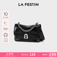 La Festin 包包女包2024牛皮通勤单肩斜挎包品牌A字门腋下小方包 622037 飒飒黑