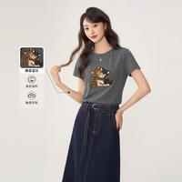秋水伊人 拥抱猫咪短袖T恤慵懒宽松显瘦百搭夏款上衣女